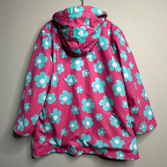 HATLEY Pink Floral Raincoat Girls 5 5T Hood Striped Terry Lined Rain Jacket Girl - Picture 2 of 9
